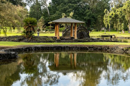 USA Parks Pond Bridges Liliuokalani Park. Kauhiula Hawaii.