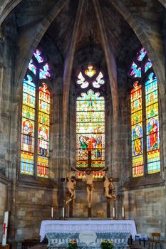 Interior altar of the Saint Etienne church in Bar le Duc. France, europe.