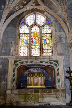 Interior stained glass windows of the Saint Etienne church in Bar le Duc. France, europe.