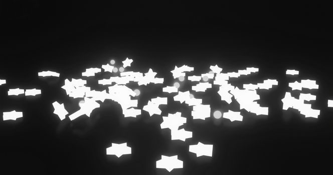 3d render star shape droping,glow,emissionon black background
