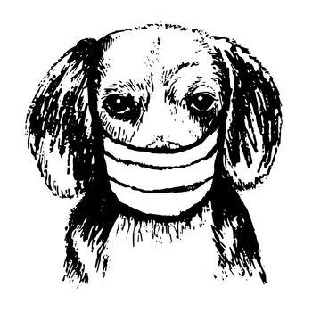 freehand sketch illustration of Beagle dog with mask doodle hand drawn
