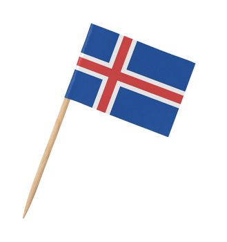 Small paper flag of Iceland on wooden stick, isolated on white