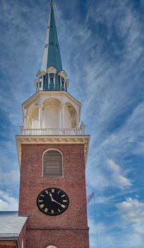 Old Brick Clock Tower in Boston with Green Steeple