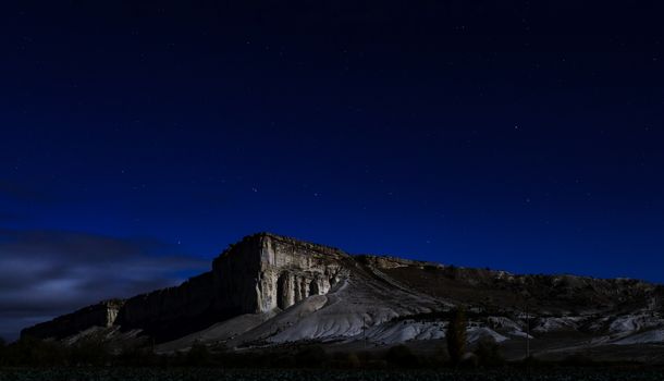 White rock at night, moonlight, Crimean starry sky