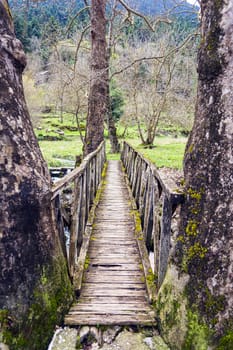 View of a small wooden bridge at Evrytania, Greece