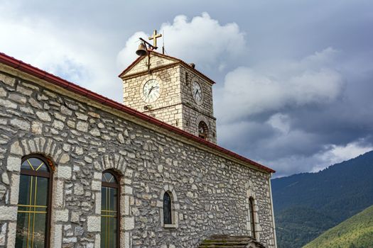 View of a stone traditional church in Evrytania, Greece