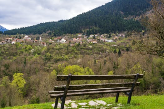 Remote view of a traditional village in Evrytania, Greece.