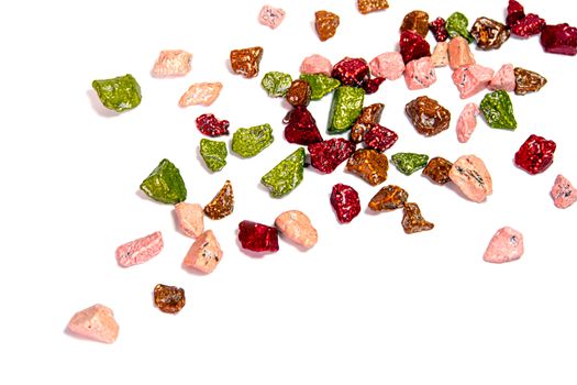 Colorful of sugar coated chocolate candy which has The shape imitate stone