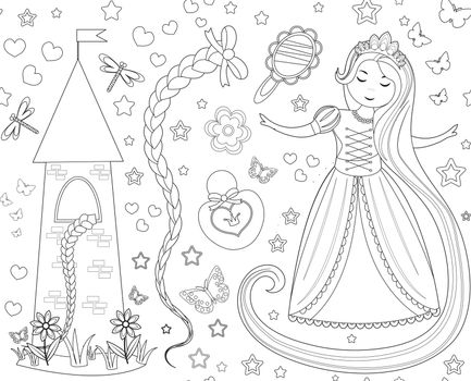 Rapunzel seamless pattern. Princess repeating texture, endless backdrop backdrop. illustration