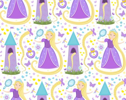 Rapunzel seamless pattern. Princess repeating texture, endless backdrop backdrop. illustration