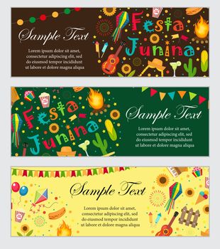 Festa Junina banner set with space for text. Brazilian Latin American festival template for your design with traditional symbols. illustration