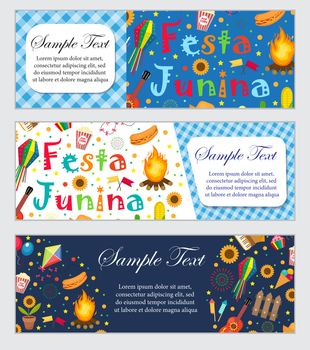 Festa Junina banner set with space for text. Brazilian Latin American festival template for your design with traditional symbols. illustration