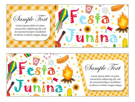 Festa Junina banner set with space for text. Brazilian Latin American festival template for your design with traditional symbols. illustration