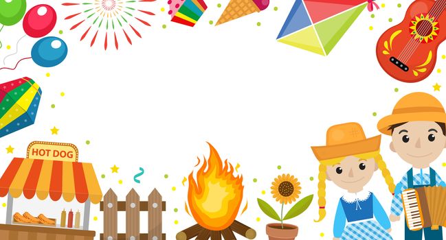 Festa Junina banner with space for text. Brazilian Latin American festival template for your design with traditional symbols. illustration