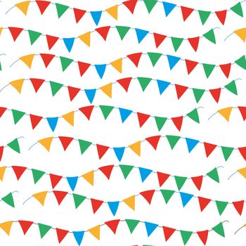 Kids, carnival seamless pattern with bunting, garlands. Bright festive background, texture with ribbons. illustration