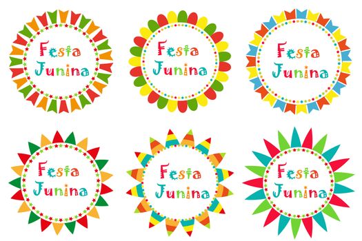 Festa Junina set frame with space for text. Brazilian Latin American festival blank template for your design, isolated on white background. illustration