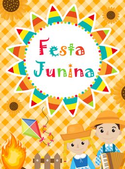 Festa Junina greeting card, invitation, poster. Brazilian Latin American festival template for your design. illustration