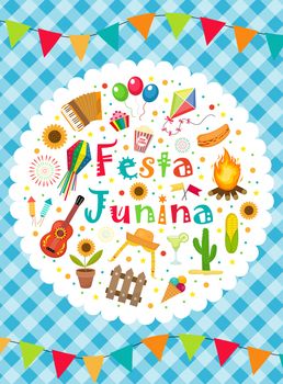 Festa Junina greeting card, invitation, poster. Brazilian Latin American festival template for your design. illustration