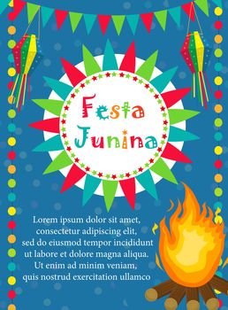 Festa Junina greeting card, invitation, poster. Brazilian Latin American festival template for your design. illustration