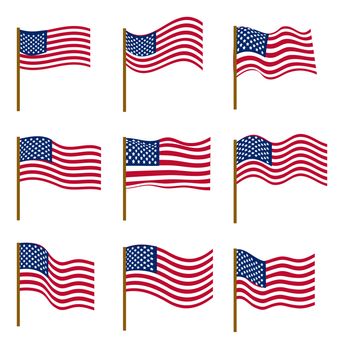 Set of flags of United States of America isolated on white background. Independence Day, July 4, concept. illustration