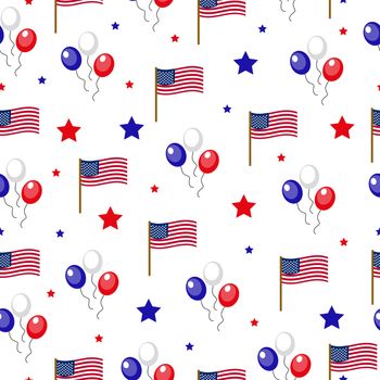 Independence Day of America seamless pattern. July 4th an endless background. USA national holiday repeating texture with traditional symbols. illustration