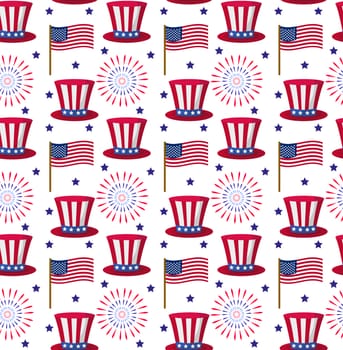 Independence Day of America seamless pattern. July 4th an endless background. USA national holiday repeating texture with traditional symbols. illustration