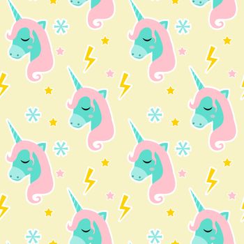 Magic Unicorn seamless pattern. Modern fairytale endless textures, magical repeating backgrounds. Cute baby backdrops. illustration