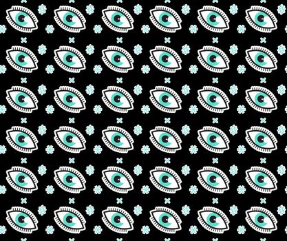 Eye seamless pattern in comic style, pop art. Colorful children s endless background, repeating texture. illustration