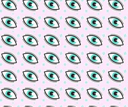 Eye seamless pattern in comic style, pop art. Colorful children s endless background, repeating texture. illustration