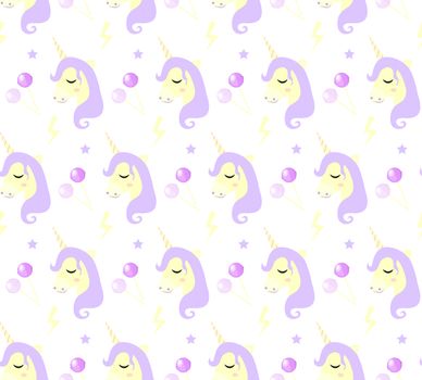 Magic Unicorn seamless pattern. Modern fairytale endless textures, magical repeating backgrounds. Cute baby backdrops. illustration