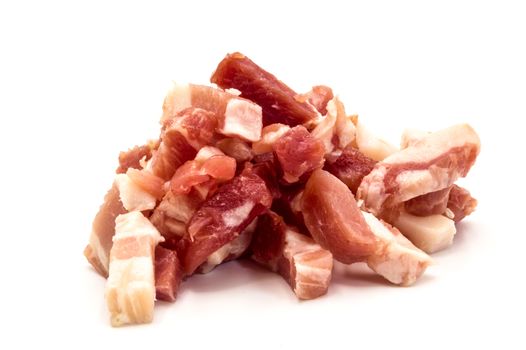 Portion of fresh diced Ham isolated on pure white background