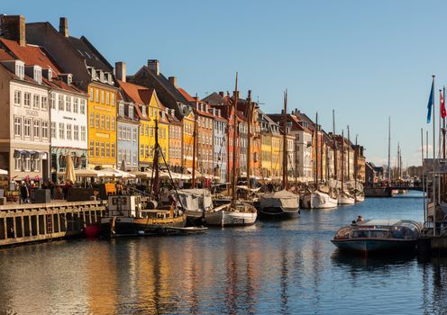 Landscape of the ancient port of Nyhavn in Copenhagen in Denmark, channel European tourist destination