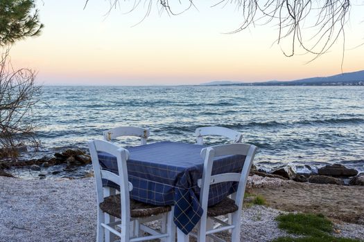 Typical greek tavern, by the Attica sea. Nea Makri, Greece.