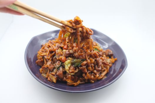 Korean Black bean noodle or jajangmyeon - noodle with black sauce