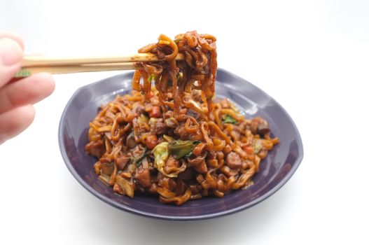 Korean Black bean noodle or jajangmyeon - noodle with black sauce