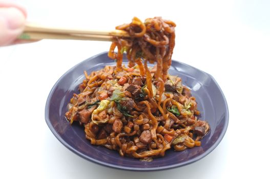 Korean Black bean noodle or jajangmyeon - noodle with black sauce