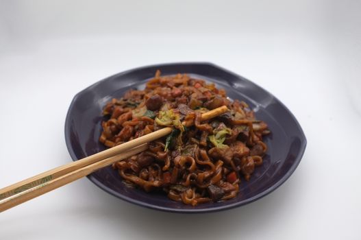 Korean Black bean noodle or jajangmyeon - noodle with black sauce