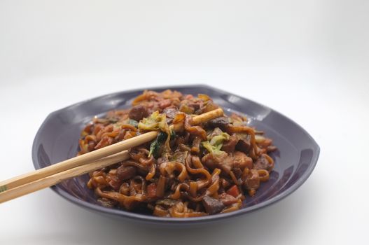Korean Black bean noodle or jajangmyeon - noodle with black sauce