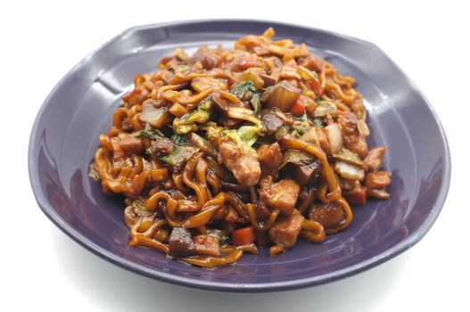 Korean Black bean noodle or jajangmyeon - noodle with black sauce