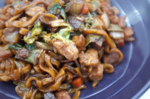 Korean Black bean noodle or jajangmyeon - noodle with black sauce