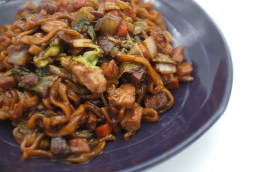 Korean Black bean noodle or jajangmyeon - noodle with black sauce