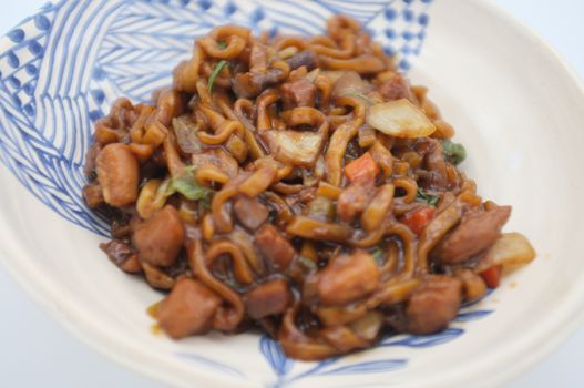 Korean Black bean noodle or jajangmyeon - noodle with black sauce