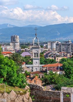 Plovdiv, Bulgaria - 07.24.2019. Ancient Roman amphitheater in Plovdiv, Bulgaria. Big size panoramic view on a sunny summer day