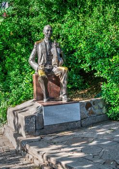 Plovdiv, Bulgaria - 07.24.2019. Statue of Sasho Nikolov-Sladura in Plovdiv, Bulgaria, on a sunny summer day