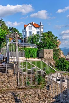 Plovdiv, Bulgaria - 07.24.2019. Ancient Roman amphitheater in Plovdiv, Bulgaria. Big size panoramic view on a sunny summer day