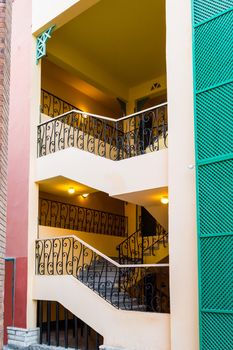 Exterior staircase with wrought iron balustrade a hotel in Hurghada, Egypt