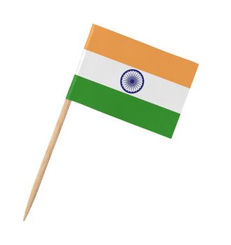 Small paper Indian flag on wooden stick, isolated on white