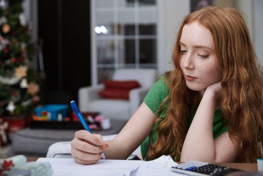Teenage girl (13-15 years) doing homework