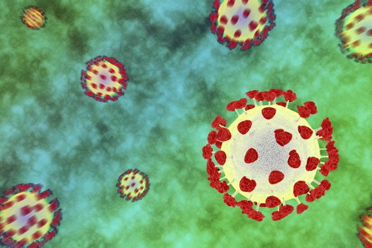 Concept image with many viruses for the pandemic of coronavirus disease 2019 (covid-19)