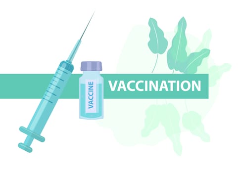 Vaccination protection against virus and disease. Syringe and glass jar with a vaccine, medicine concept icon flat style. Isolated on a white background. illustration.